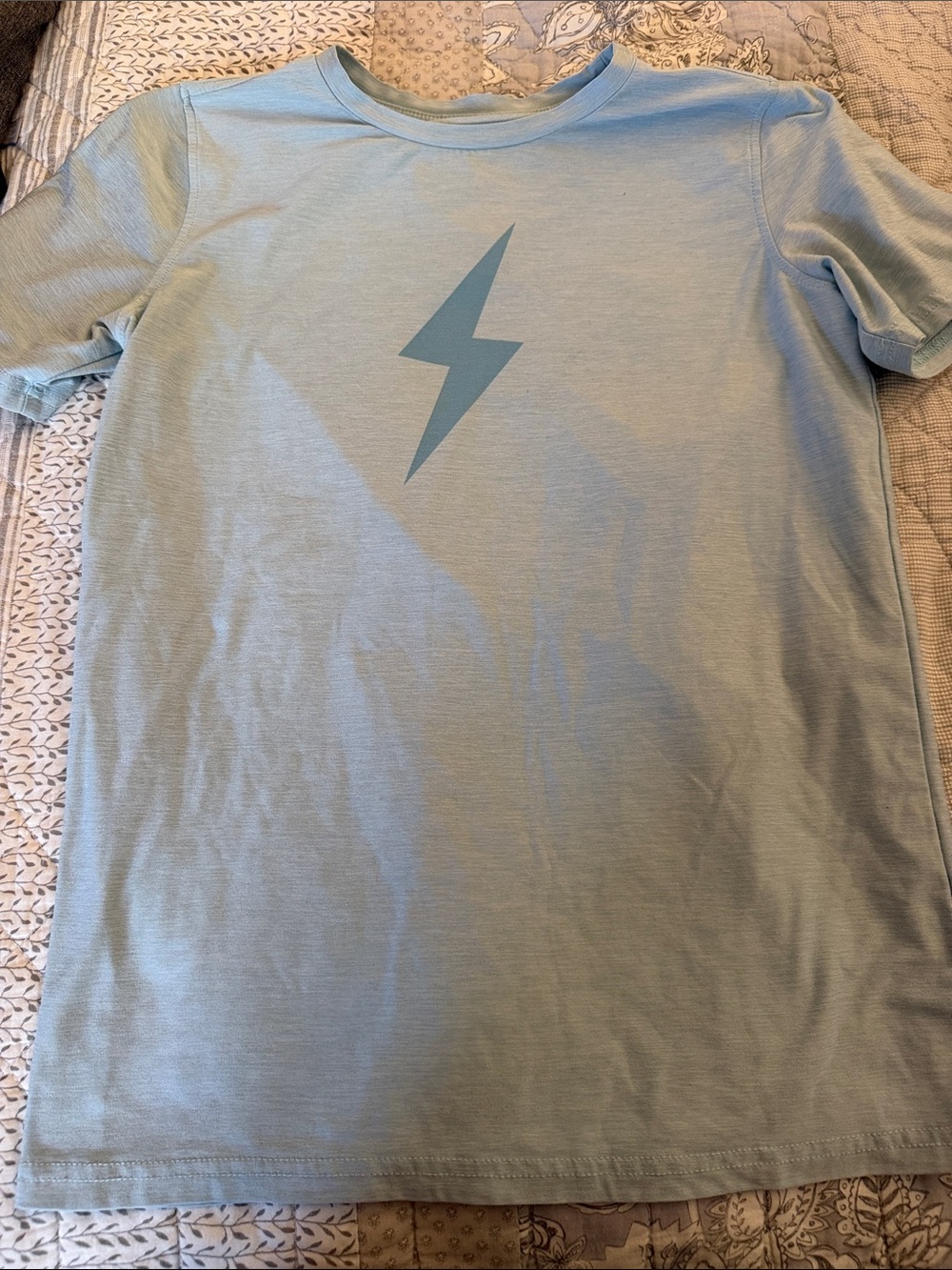 Light Blue Kids Short Sleeve Tee with Lightning Bolt